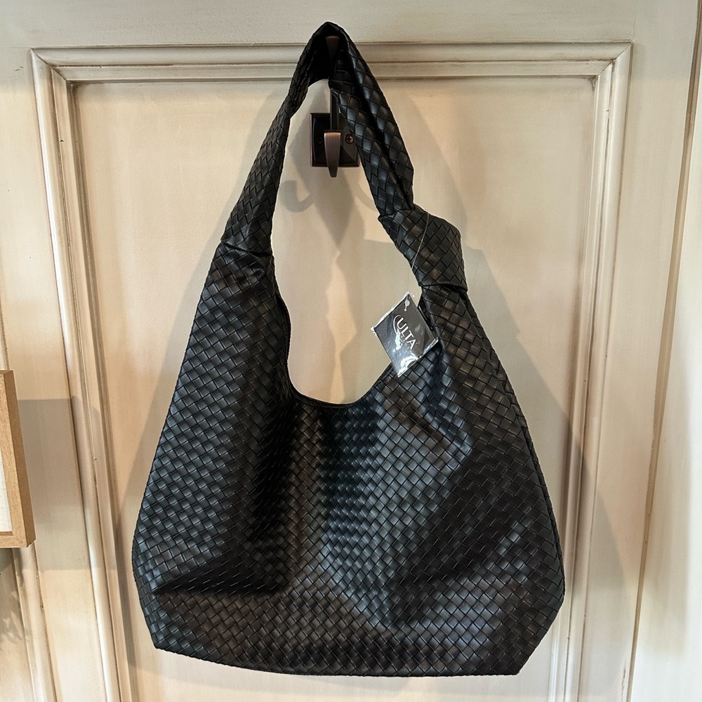 Stylish Black Woven Hobo Bag